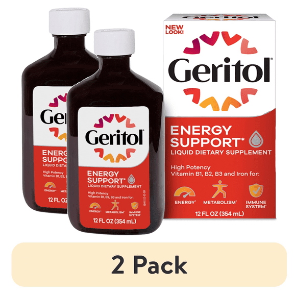 (2 pack) Geritol, Liquid Vitamin and Iron Supplement, Energy Support, Contains High Potency B-Vitamins, 12 oz