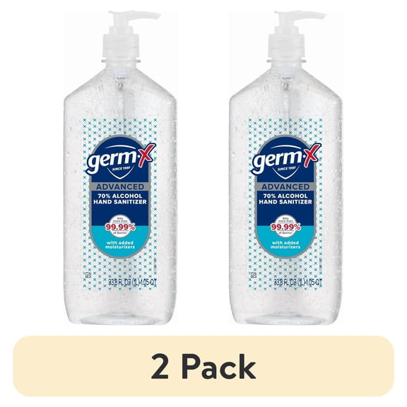 (2 pack) Germ-X Advanced Hand Sanitizer with Pump, Alcohol & Moisturizers, Original Fresh Scent, 33.8 fl oz.