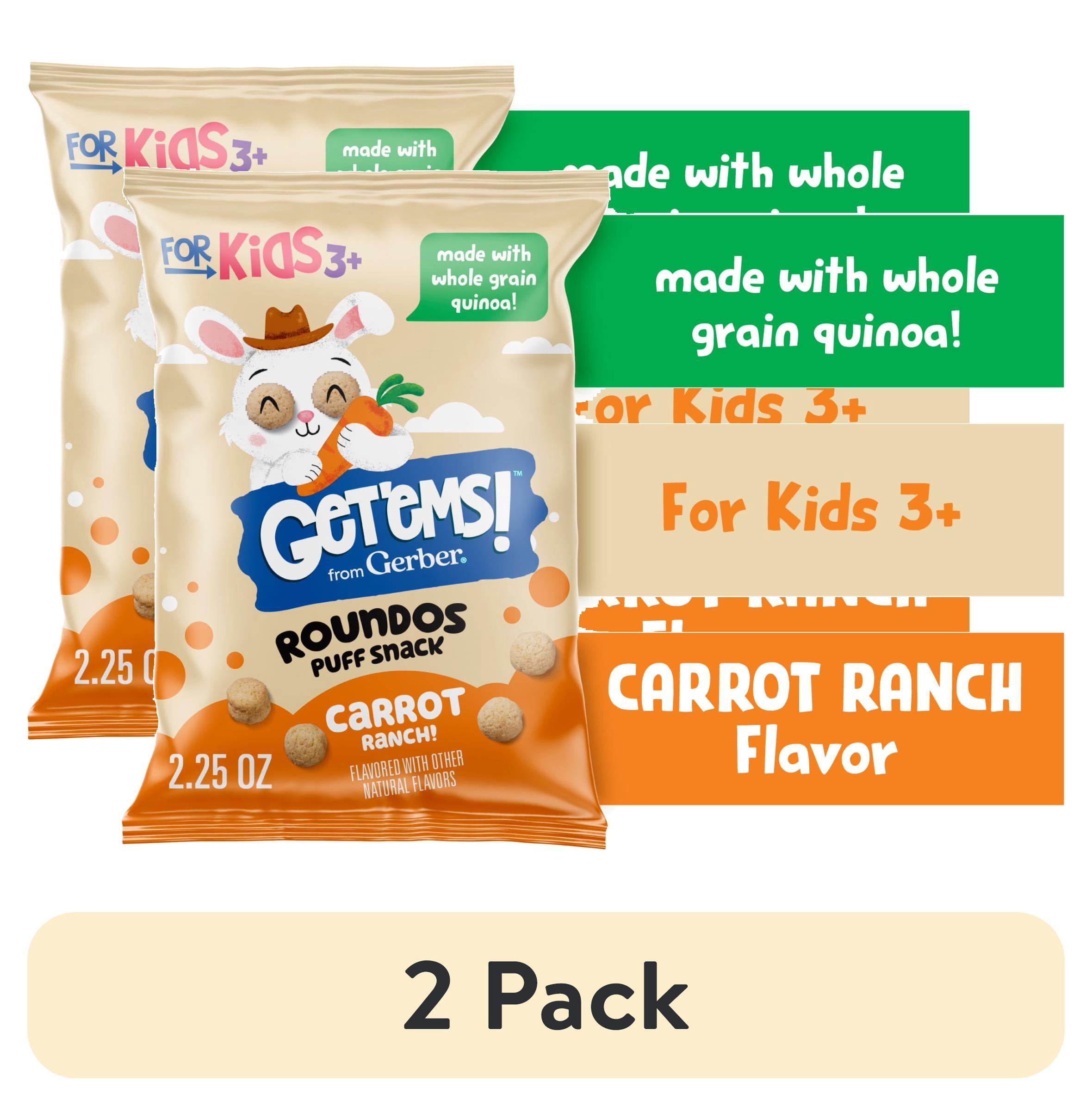 (2 pack) Get'ems from Gerber Carrot Ranch Roundos Puffs Snacks, Kids Snack Made with Whole Grain Quinoa, Calcium to Support Strong Bones 2.25 oz