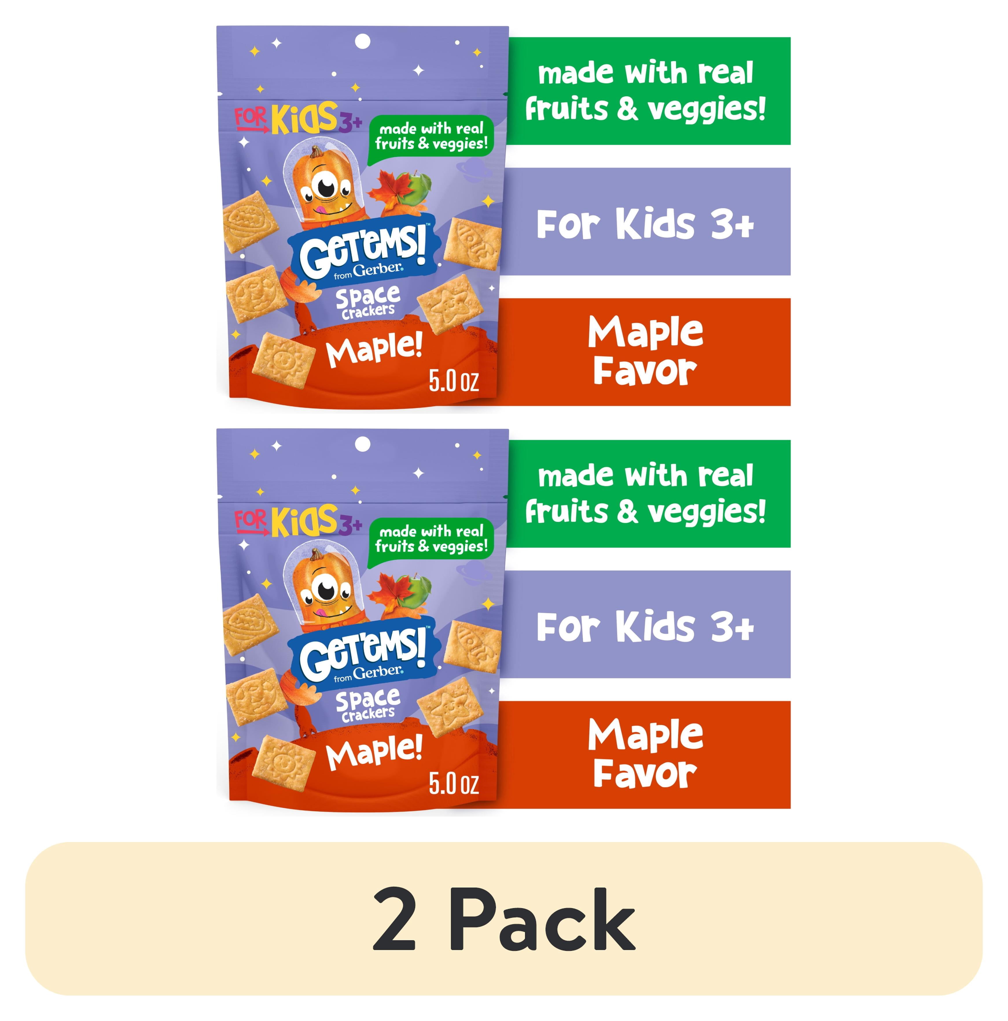 (2 pack) Get'ems from Gerber Maple Flavor Snack Crackers, Kids Snack Made with Real Veggies & Fruits, Iron & Vitamin E