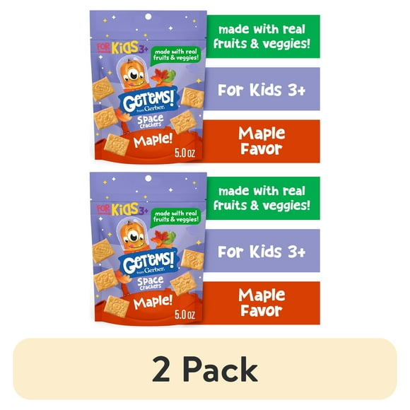 Get'ems from Gerber Maple Flavor Snack Crackers, Kids Snack Made with Real Veggies & Fruits, Iron & Vitamin E