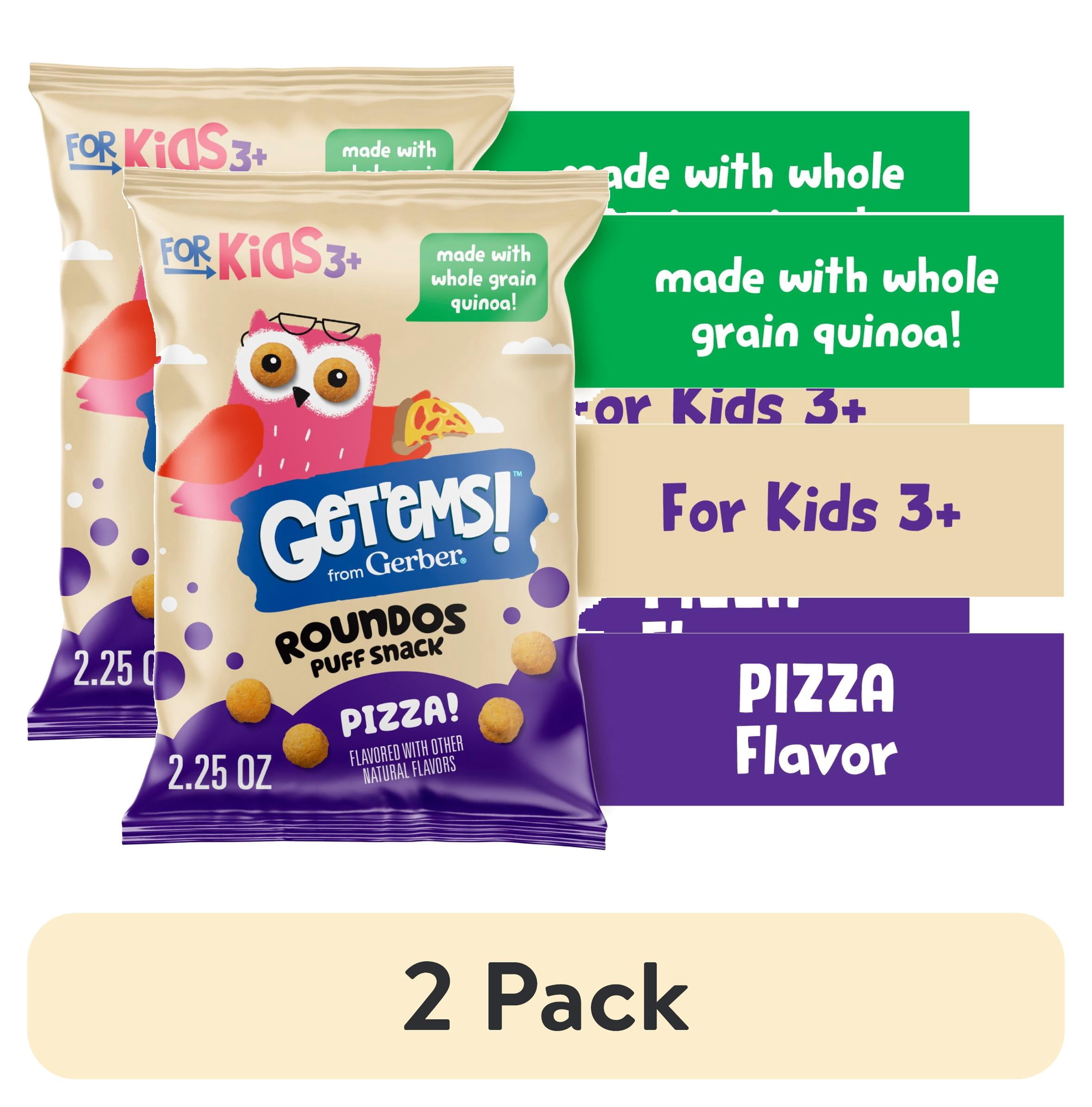 (2 pack) Get'ems from Gerber Pizza Roundos Puffs Snacks, Kids Snack Made with Whole Grain Quinoa, Calcium to Support Strong Bones 2.25 oz