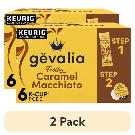 (2 pack) Gevalia Frothy 2-Step Caramel Macchiato Espresso K-Cup Coffee Pods & Froth Packets Kit, 6 ct Box