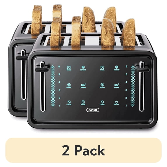 (2 pack) Gevi 4-Slice Toaster with Smart LED Touch Screen, 6 Browning Levels, Black