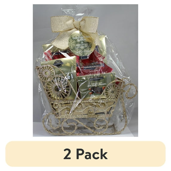(2 pack) Ghirardelli Gold Glitter Sleigh Chocolate Gift Basket