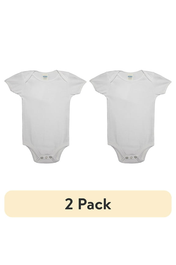 (2 pack) Gildan Cotton White Infant Bodysuit Ages 0-6 Months, Unisex, 1 Each