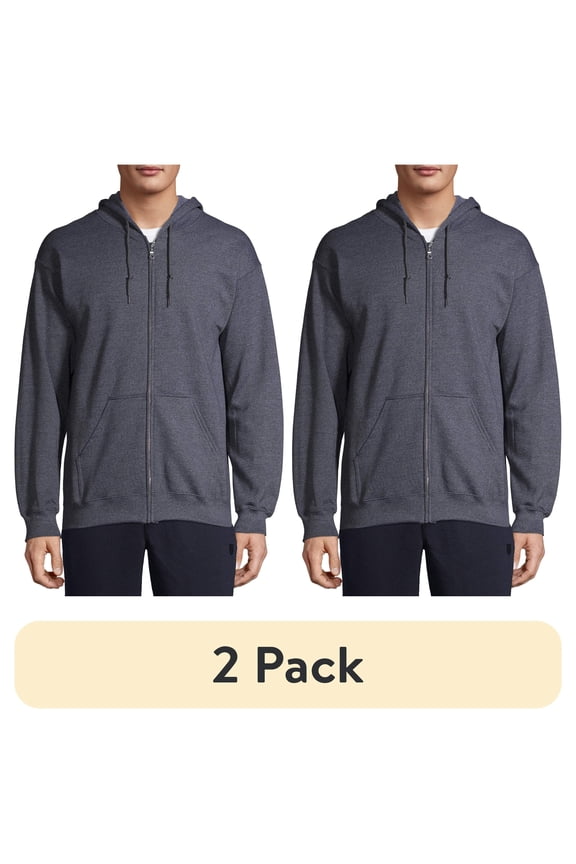(2 pack) Gildan Men's Fleece Zip Hooded Sweatshirt
