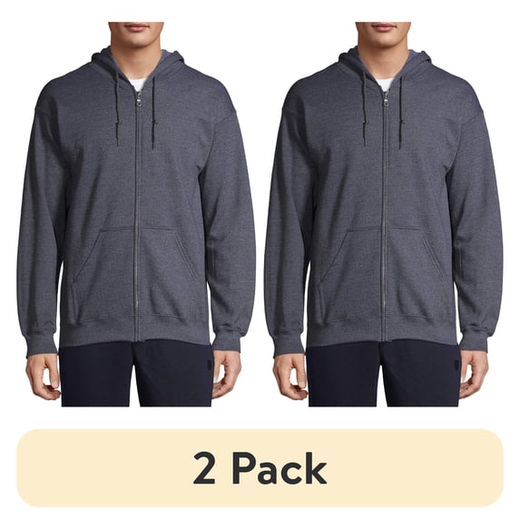 (2 pack) Gildan Men's Fleece Zip Hooded Sweatshirt