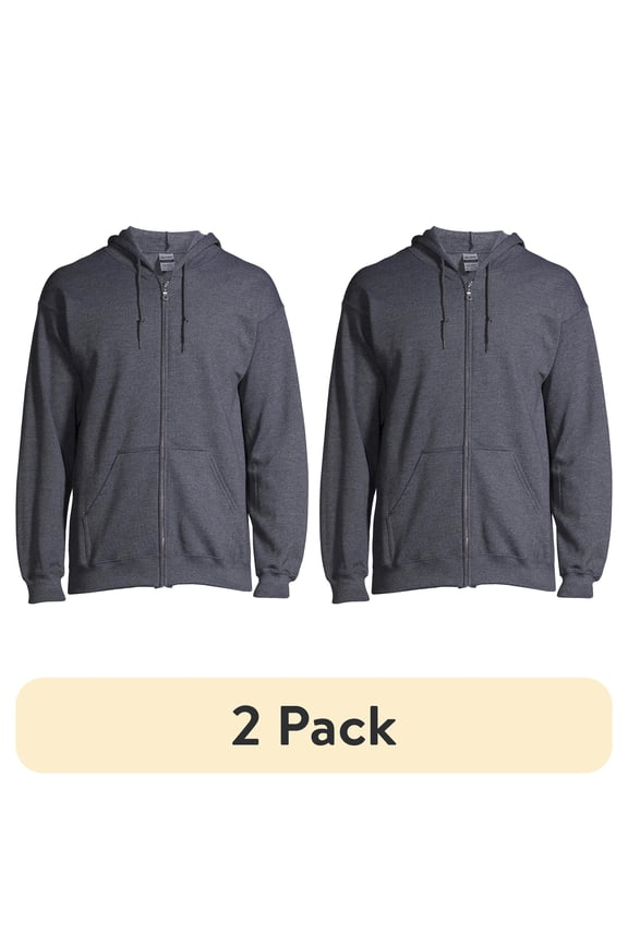 (2 pack) Gildan Unisex Heavy Blend Fleece Full Zip Hooded Sweatshirt, Size Small to 3XL