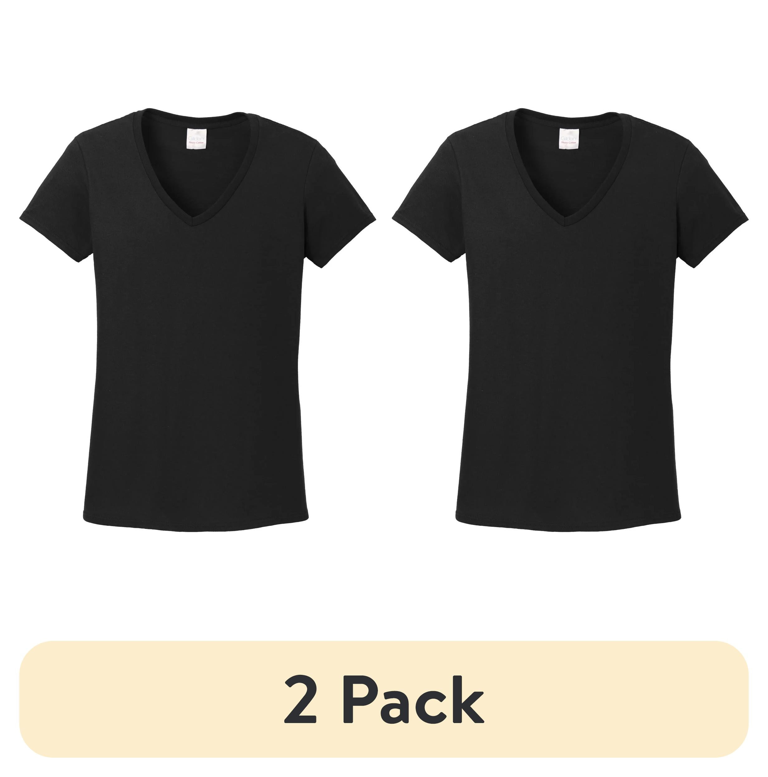 (2 pack) Gildan Women's Short Sleeve V Neck T-Shirt for Crafting - Black, Size M, Soft Cotton, Classic Fit, 1-Pack Blank Tee