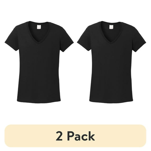 (2 pack) Gildan Women's Short Sleeve V Neck T-Shirt for Crafting - Black, Size S, Soft Cotton, Classic Fit, 1-Pack Blank Tee