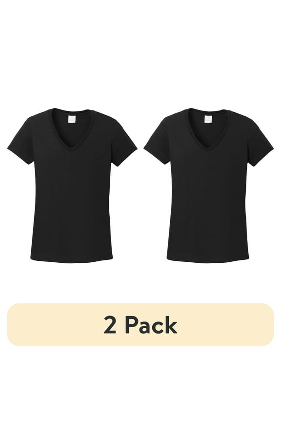 (2 pack) Gildan Women's Short Sleeve V Neck T-Shirt for Crafting - Black, Size S, Soft Cotton, Classic Fit, 1-Pack Blank Tee