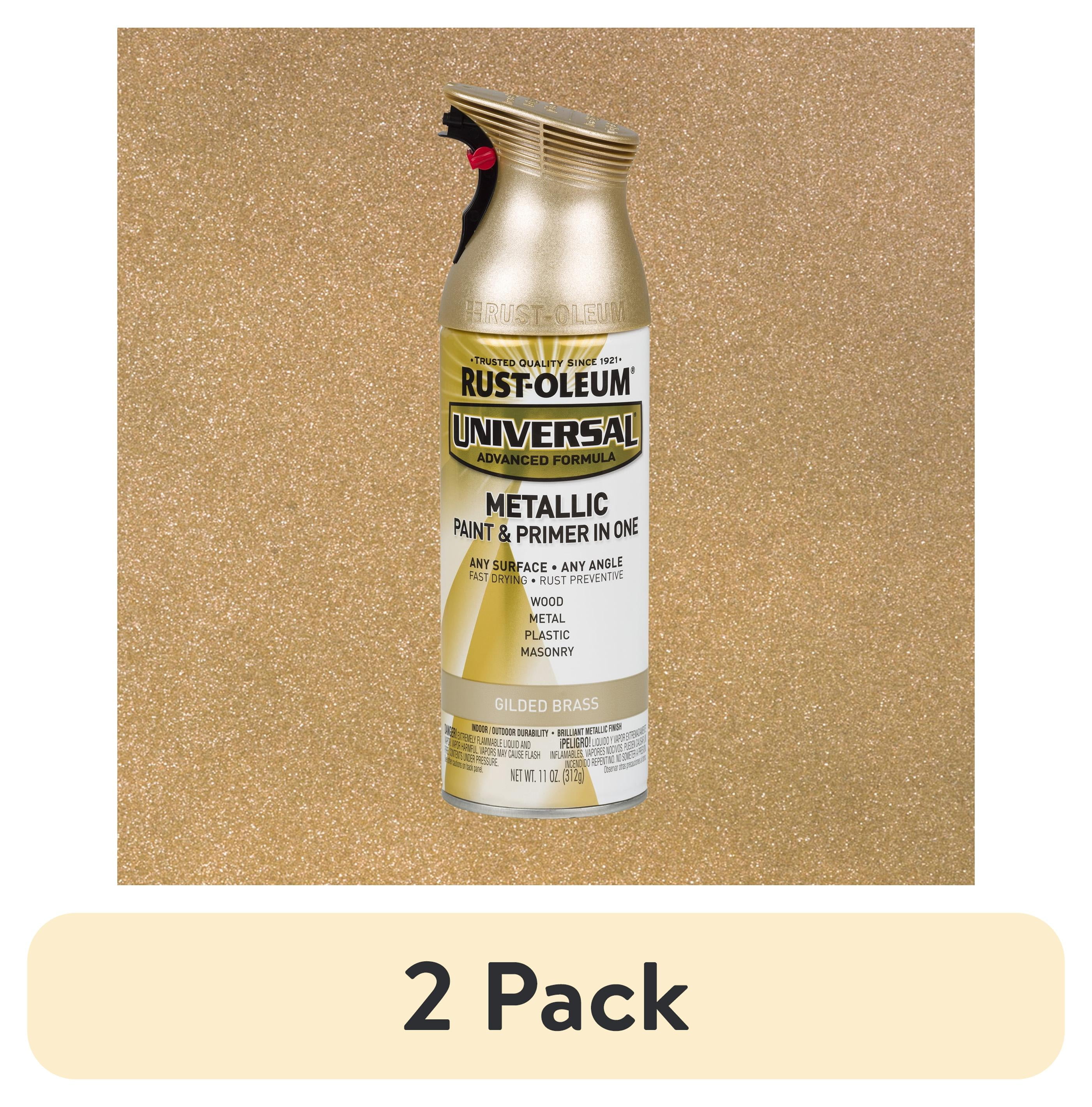 (2 pack) Gilded Brass, Rust-Oleum Universal Metallic Paint & Primer Spray Paint-330504, 11 oz