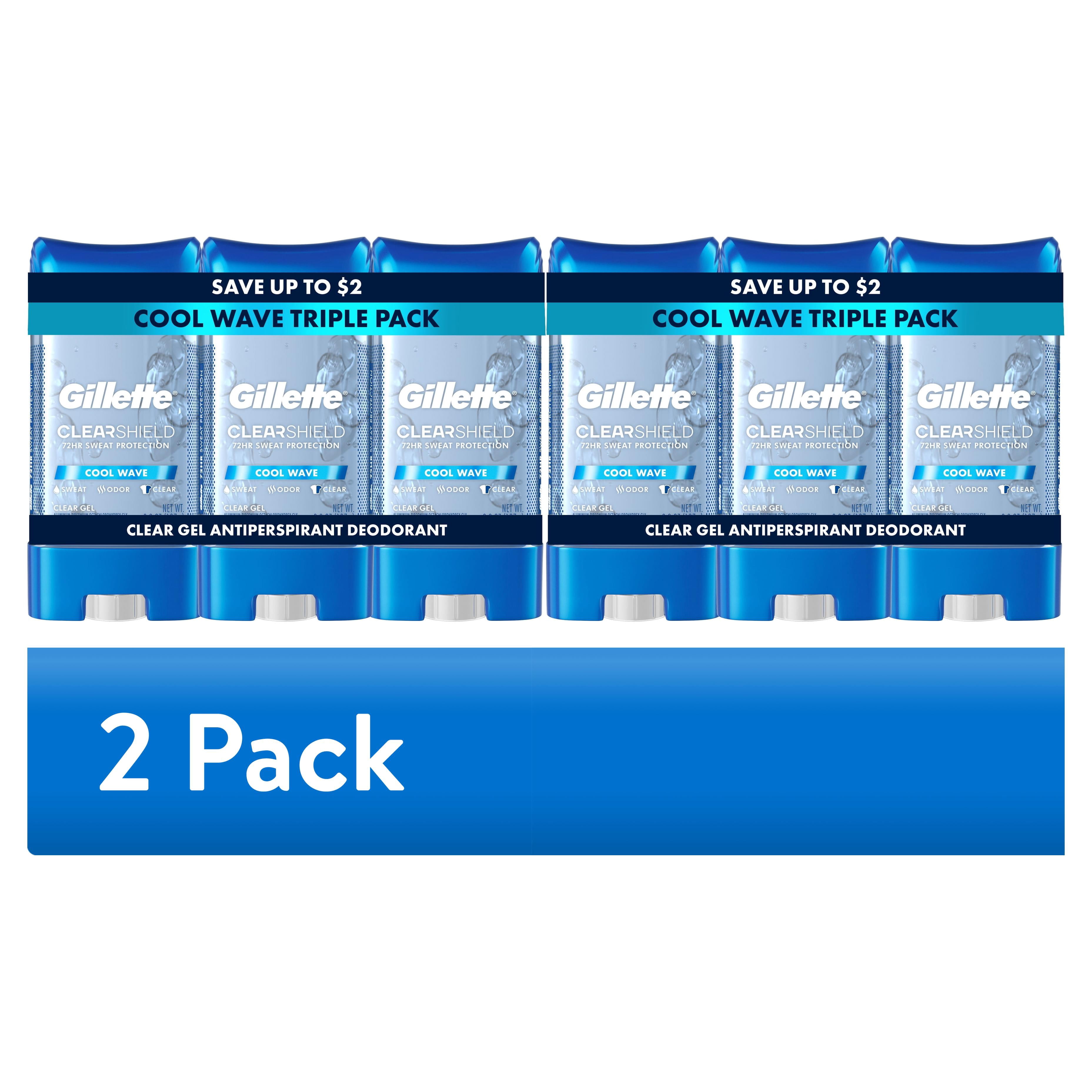 (2 pack) Gillette Antiperspirant and Deodorant for Men, Clear Gel Cool Wave Scent Triple Pack, 3.8oz