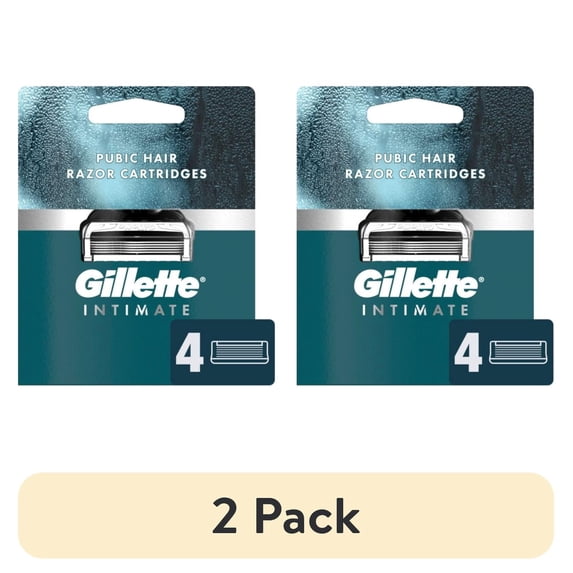 (2 pack) Gillette Male Intimate Groin Razor Cartridges, 4 Razor Blade Refills, Blue