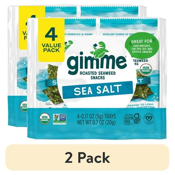(2 pack) Gimme Organic Roasted Seaweed Snacks with Sea Salt, 4 Pack, 5 Gram, Crispy Texture