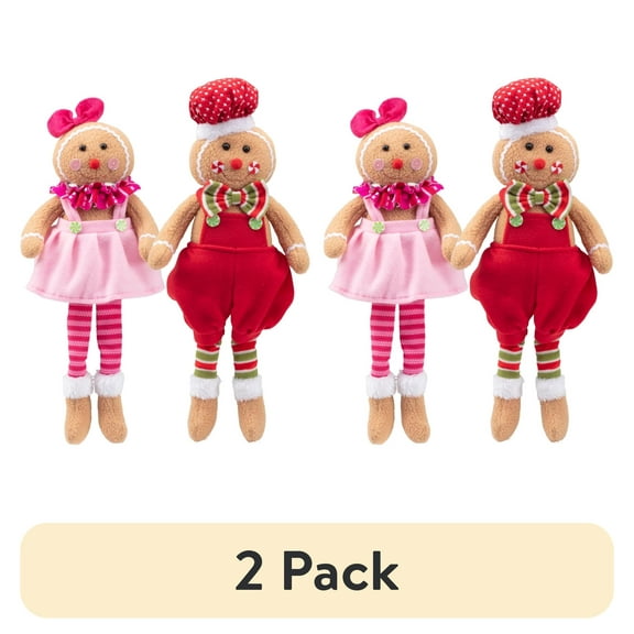 (2 pack) Gingerbread Plush Dolls, Set of 2- 17" Boy and Girl Cute Shelf Decorations- Fun Kids Toy, Decorate Your House