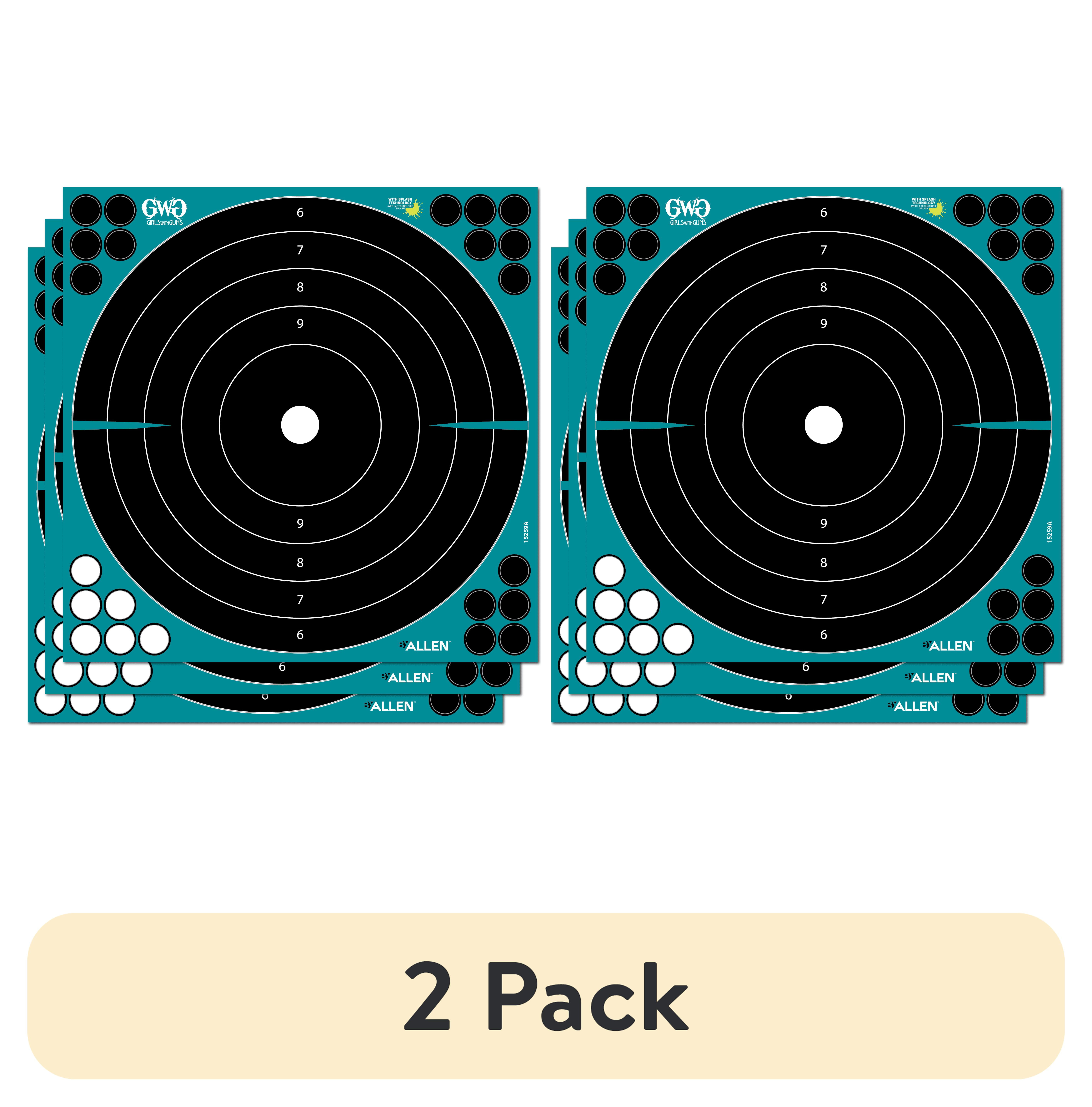 (2 pack) Girls with Guns Adhesive Splash Reactive Paper Shooting Targets, Bullseye, 12.5"W x 12.5"H, 3-Pack, 0.3 lb, Black/Teal