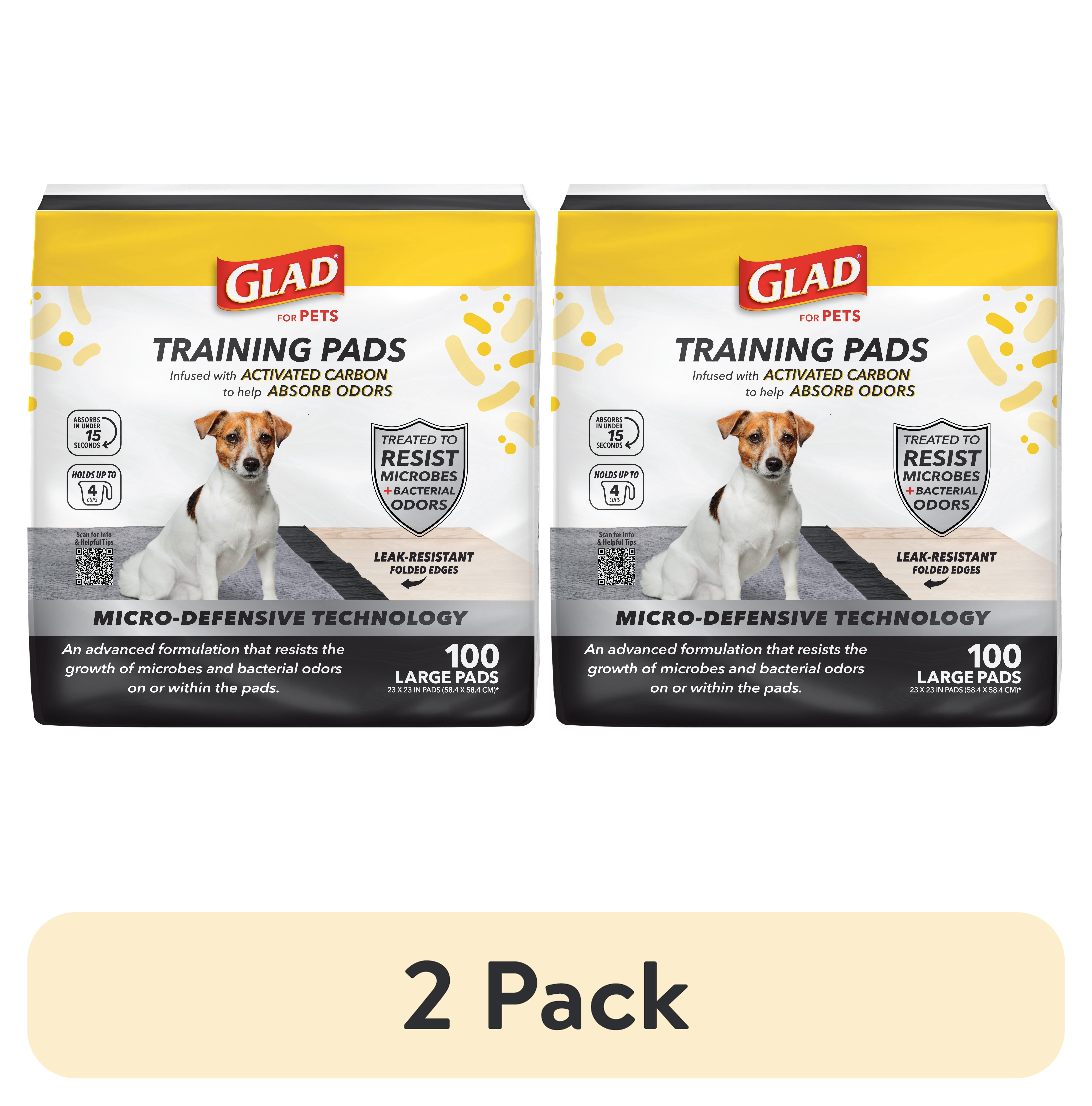(2 pack) Glad Activated Carbon Puppy Training Pads with Anti-Microbial Technology, 23"x23" 100ct