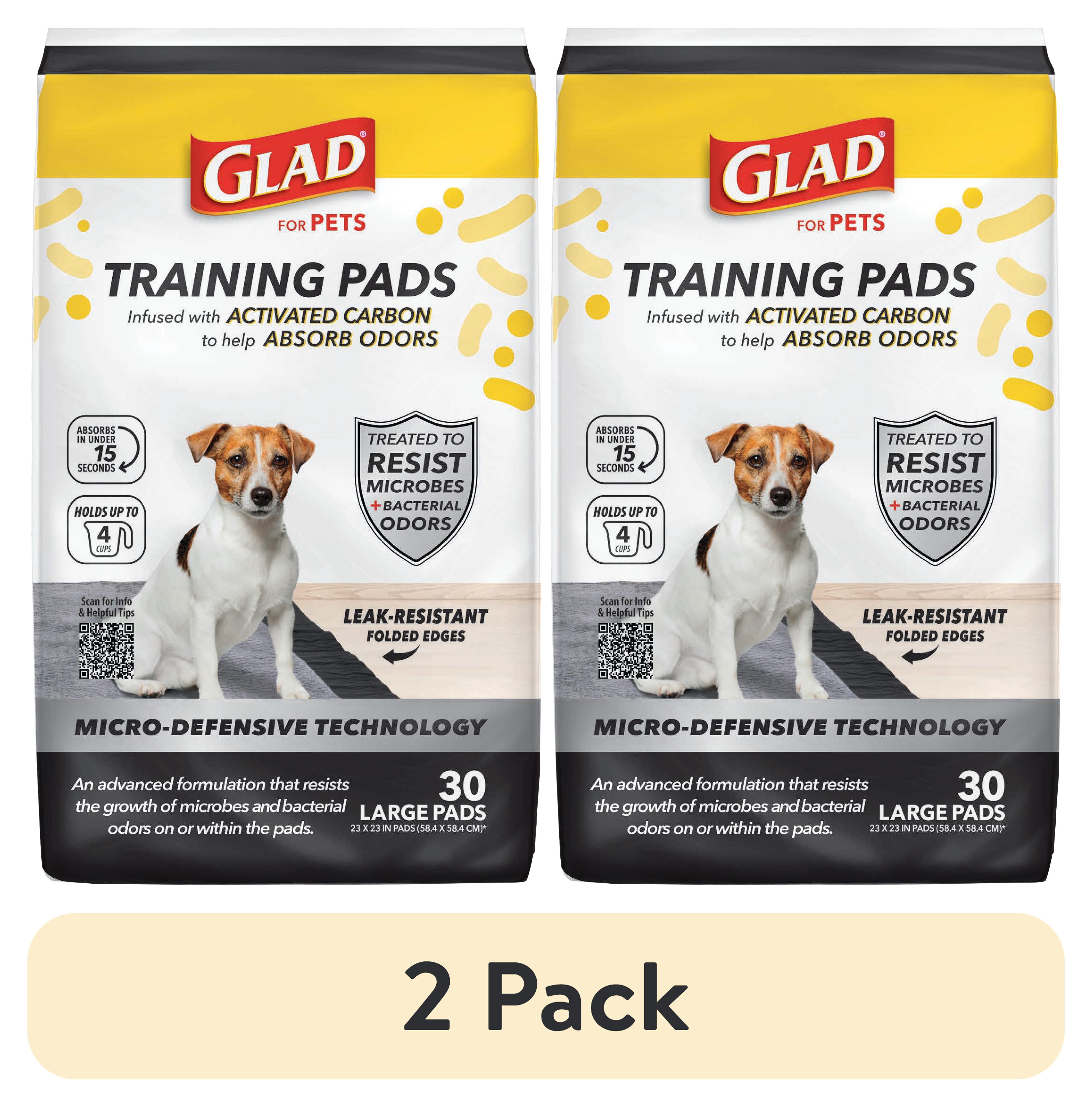 (2 pack) Glad Activated Carbon Puppy Training Pads with Anti-Microbial Technology, 23"x23" 30ct