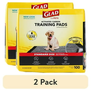 (2 pack) Glad Activated Charcoal Leak-Resistant Training Pads for Dogs, 23in x 23in, 100 Count