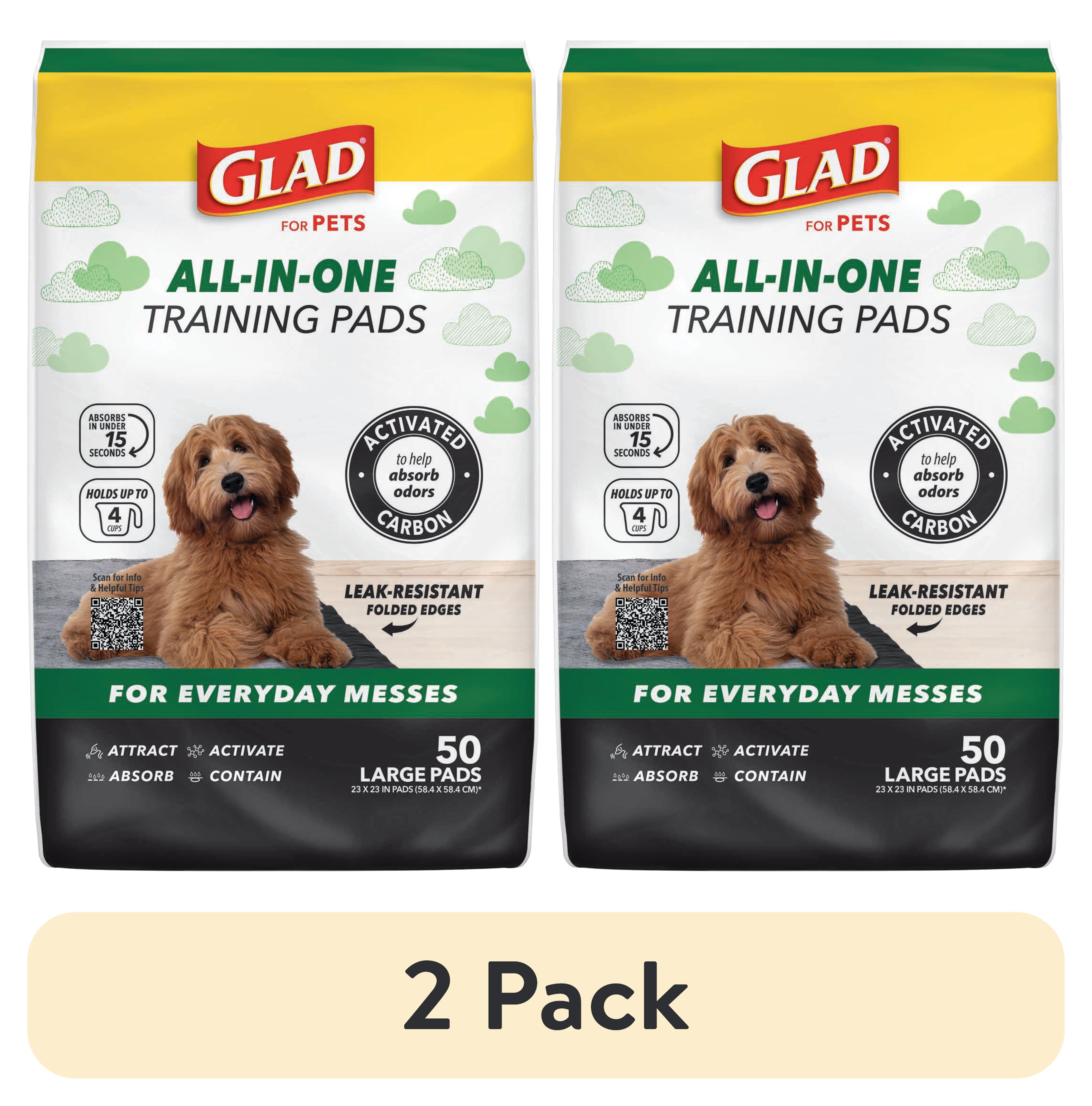 (2 pack) Glad Activated Charcoal Leak-Resistant Training Pads for Dogs, 23in x 23in, 50 Count