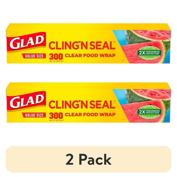 (2 pack) Glad Cling N Seal Plastic Food Wrap, 300 Square Foot Roll