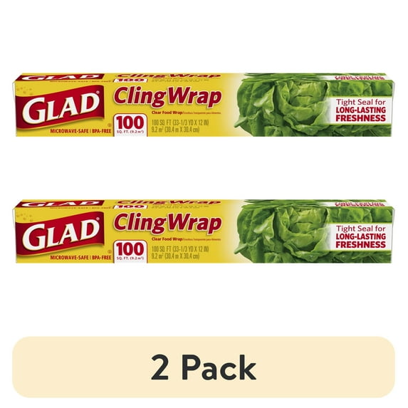 (2 pack) Glad, Plastic Food, Cling Wrap, 100 Square Foot Roll