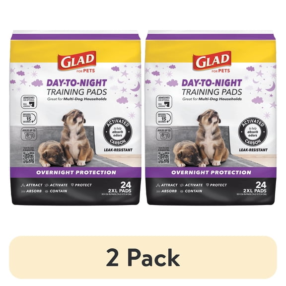 (2 pack) Glad Giant Size Activated Charcoal Leak-Resistant Training Pads for Dogs, 30x36, 24 Count