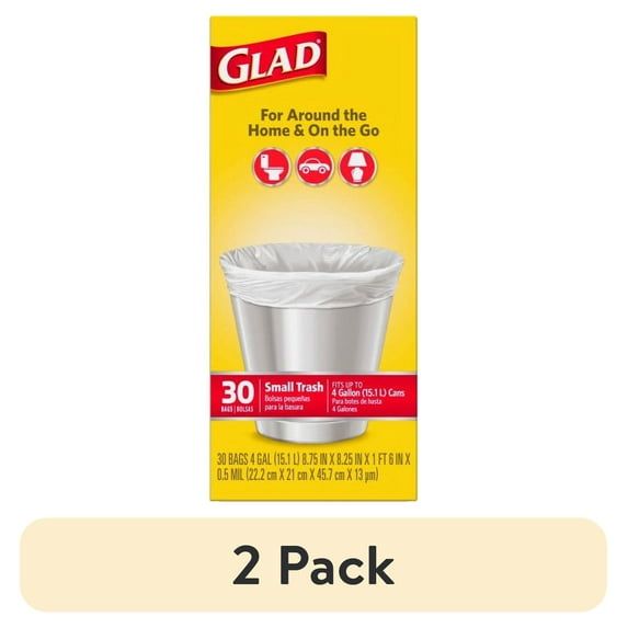 (2 pack) Glad Small Trash Bags, 4 Gallon, 30 Bags (Twist Tie)