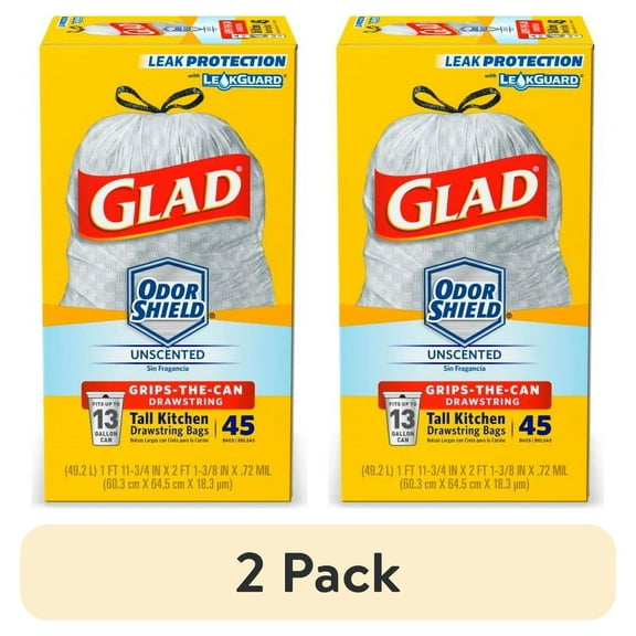 Glad Tall Kitchen Trash Bags, 13 Gallon, 45 Bags (ForceFlex, Unscented)