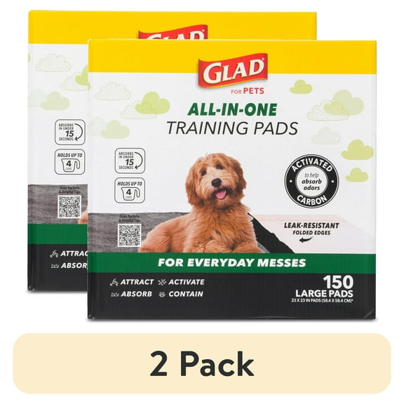 (2 pack) Glad for Pets Charcoal Odor Absorbent Puppy Training Pads, 150 Ct