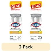 (2 pack) Glad with Clorox 4 Gallon Small Drawstring Trash Bags, Lemon Fresh Bleach Scent, 20 Bags
