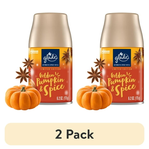 (2 pack) Glade Automatic Air Freshener Refill Spray, Golden Pumpkin and Spice, 6.2 oz