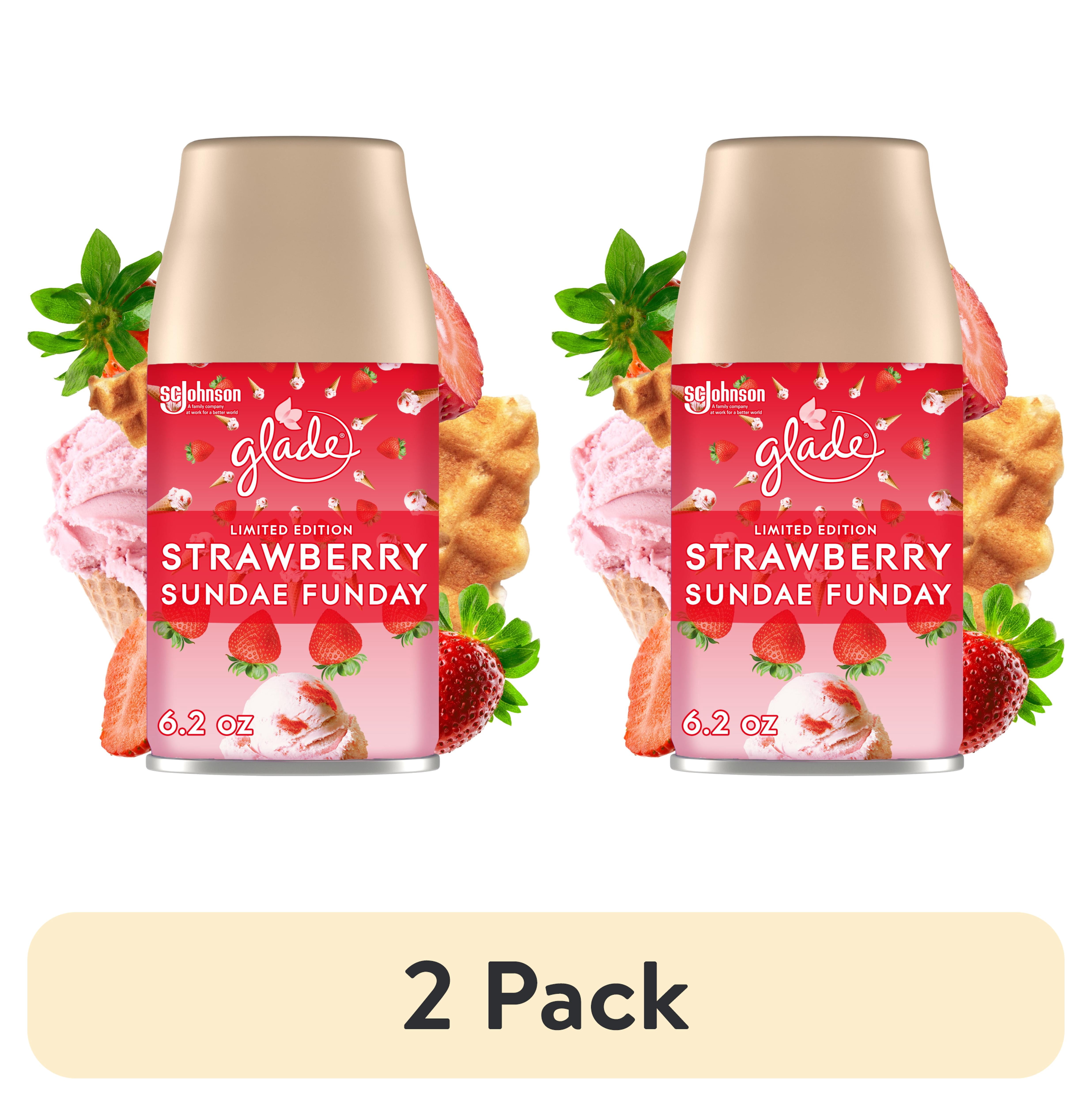 (2 pack) Glade Automatic Spray Refill, Automatic Air Freshener, Strawberry Sundae Funday Scent, Infused with Essential Oils, Spring Limited Edition Fragrance, Positive Vibes Collection, 6.2 Oz