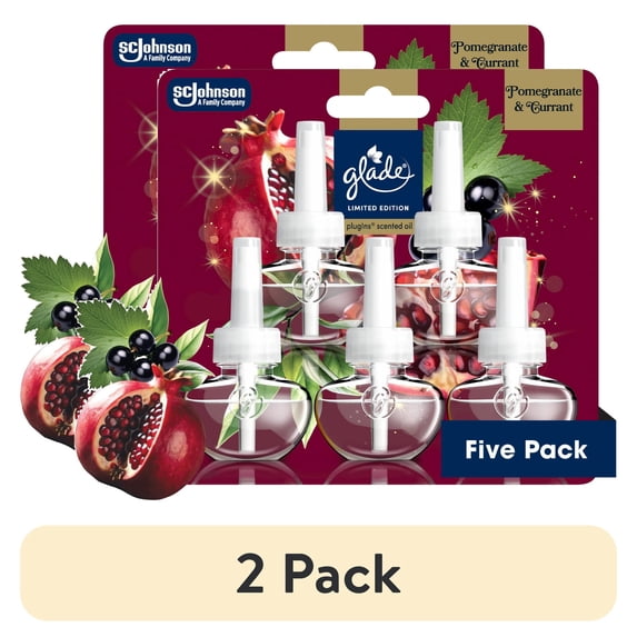 (2 pack) Glade® PlugIns® Refills Air Freshener, Christmas Holiday Pomegranate & Currant, 3.35oz., 5 Count