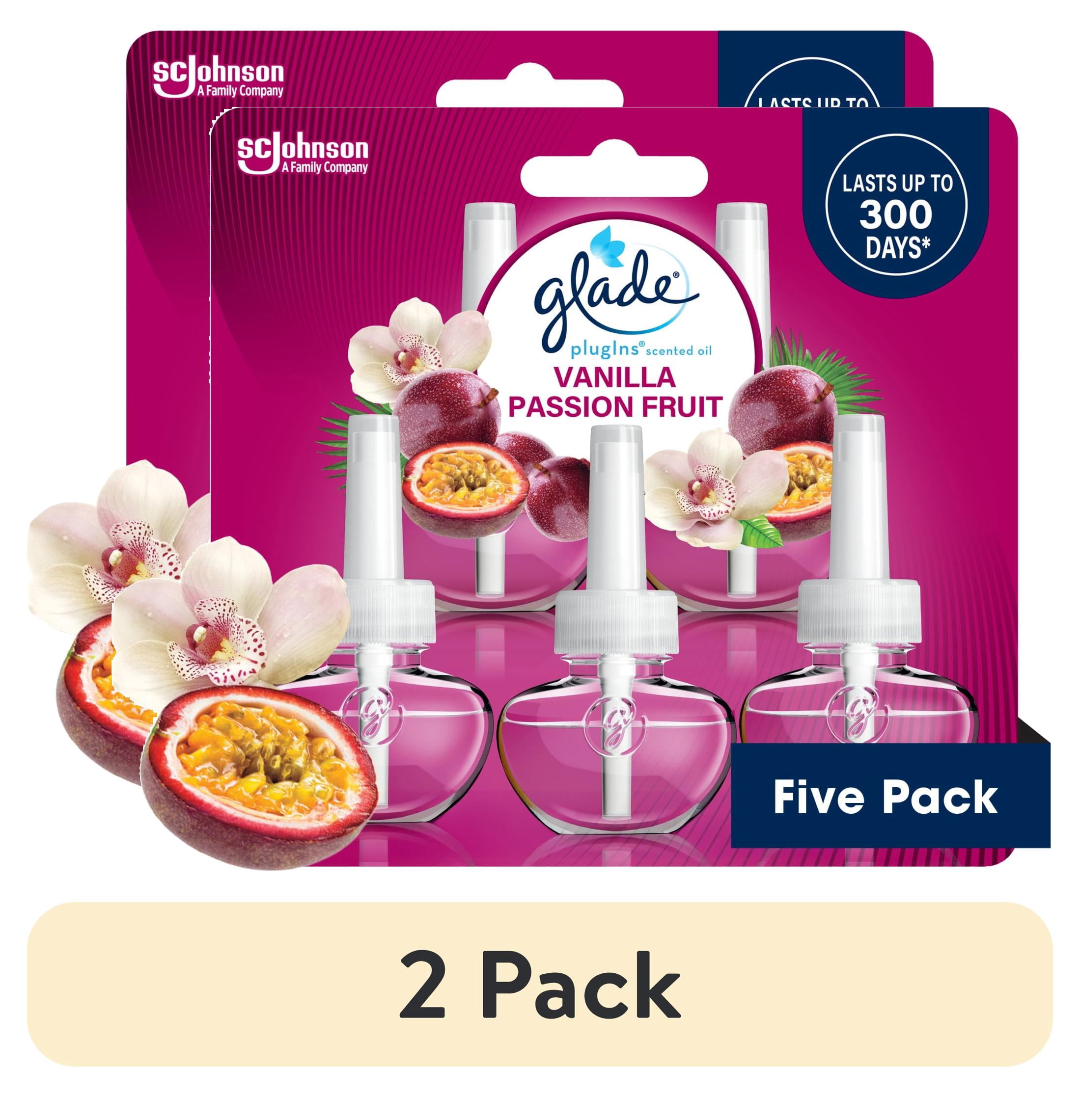 (2 pack) Glade PlugIns Scented Oil 5 Refills, Air Freshener, Vanilla Passion Fruit, Essential Oil Infused Wall Plug In, 3.35 FL oz, pack of 5