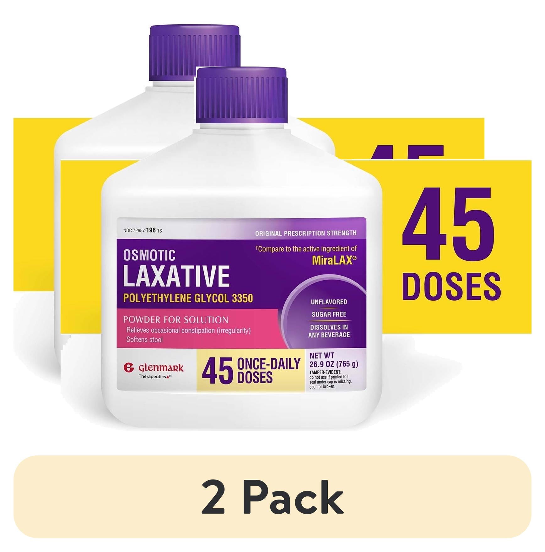 (2 pack) Glenmark Therapeutics Polyethylene Glycol 3350 Powder (Compare to MiraLAX), Osmotic Laxative, Softens Stool, Relieves Occasional Constipation, Powder for Solution, 26.9 Ounce
