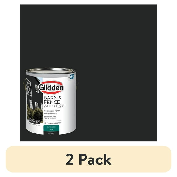 (2 pack) Glidden Grab-N-Go Barn & Fence Wood Exterior Paint Flat, Black, 1 Gallon