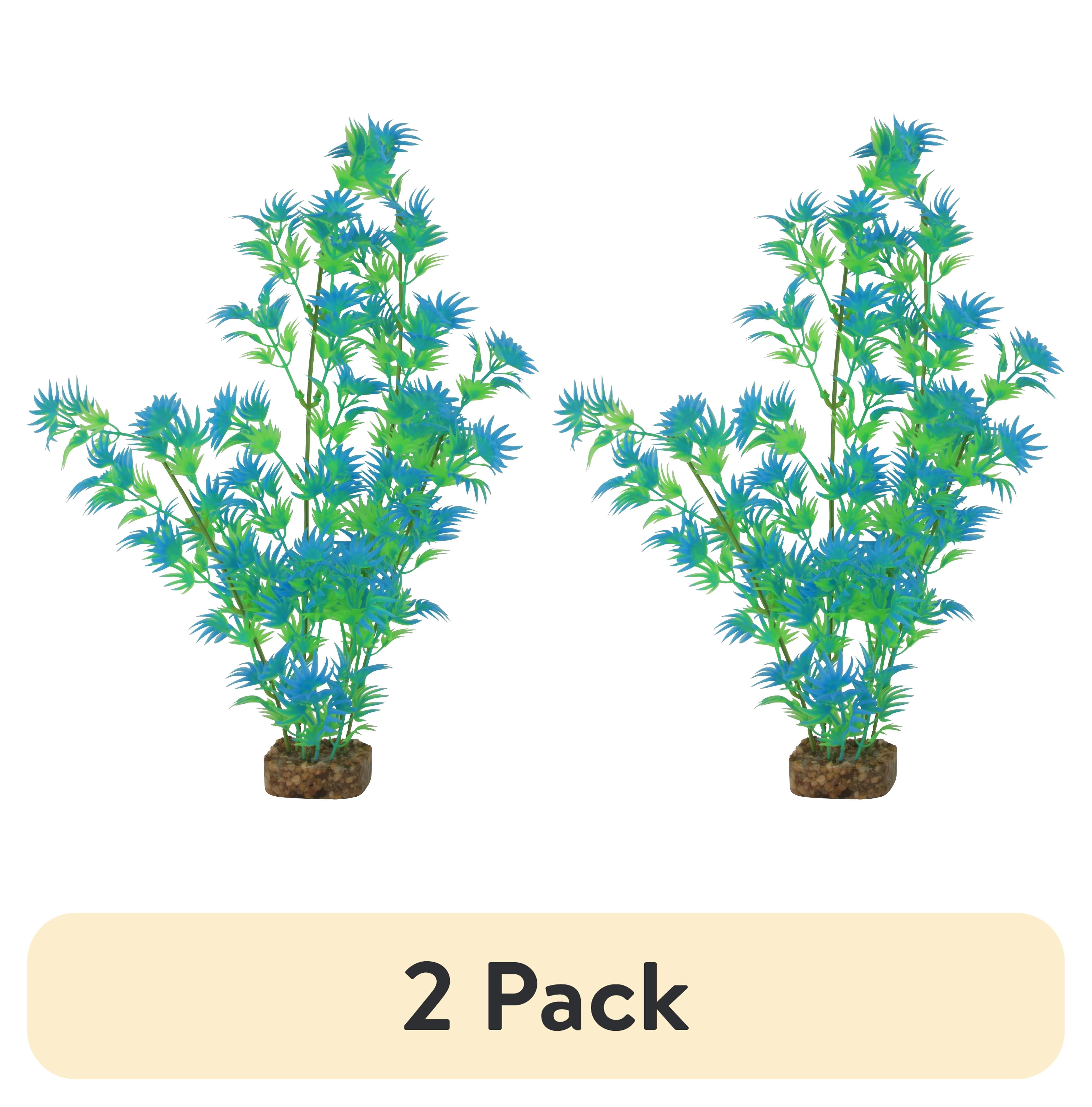 (2 pack) GloFish Plant Aquarium Décor, Green and Blue Extra-Large, Fluorescent Under Blue LED Light