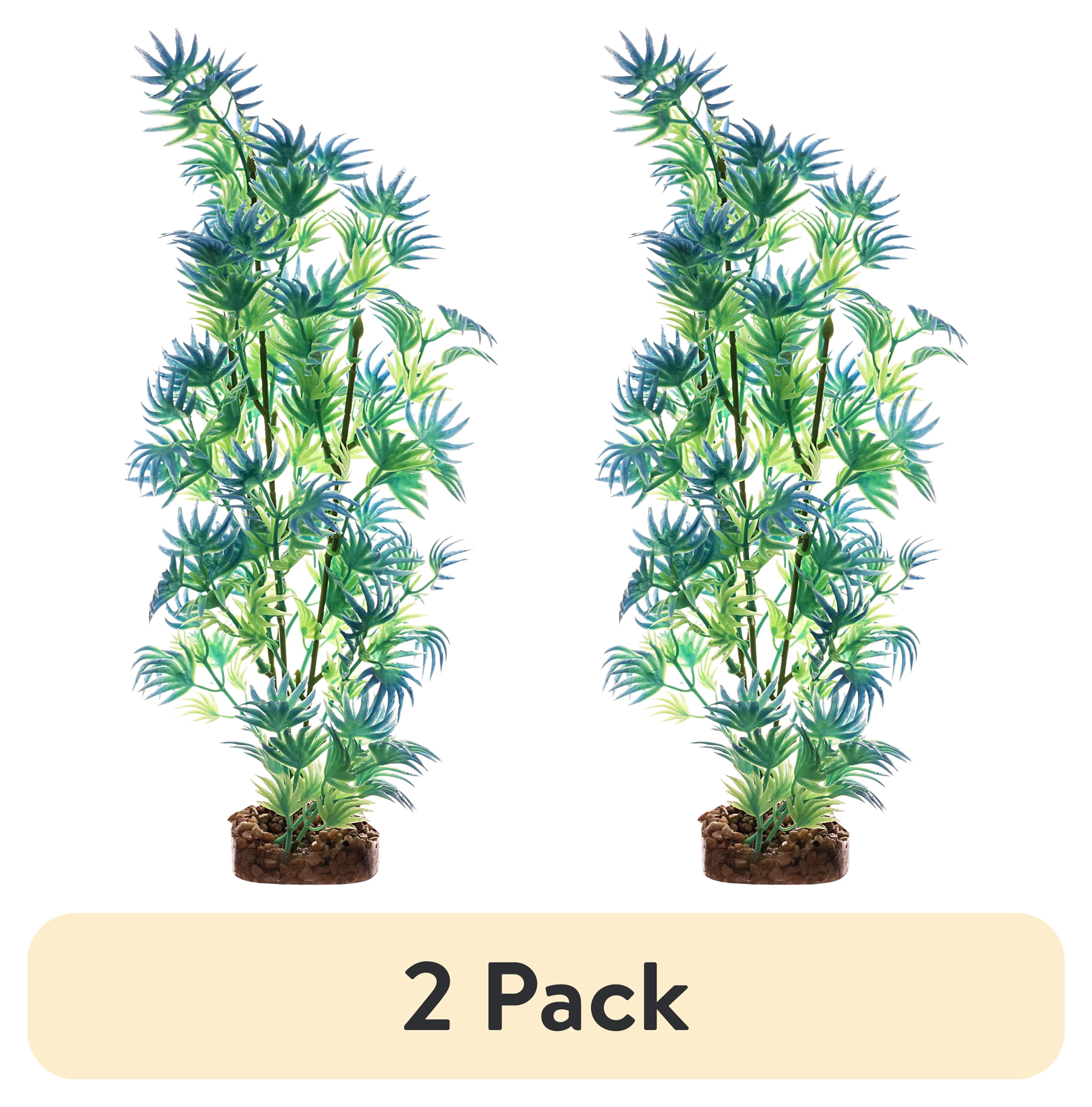 (2 pack) GloFish Plant Aquarium Décor, Green and Blue Large, Fluorescent Under Blue LED Light