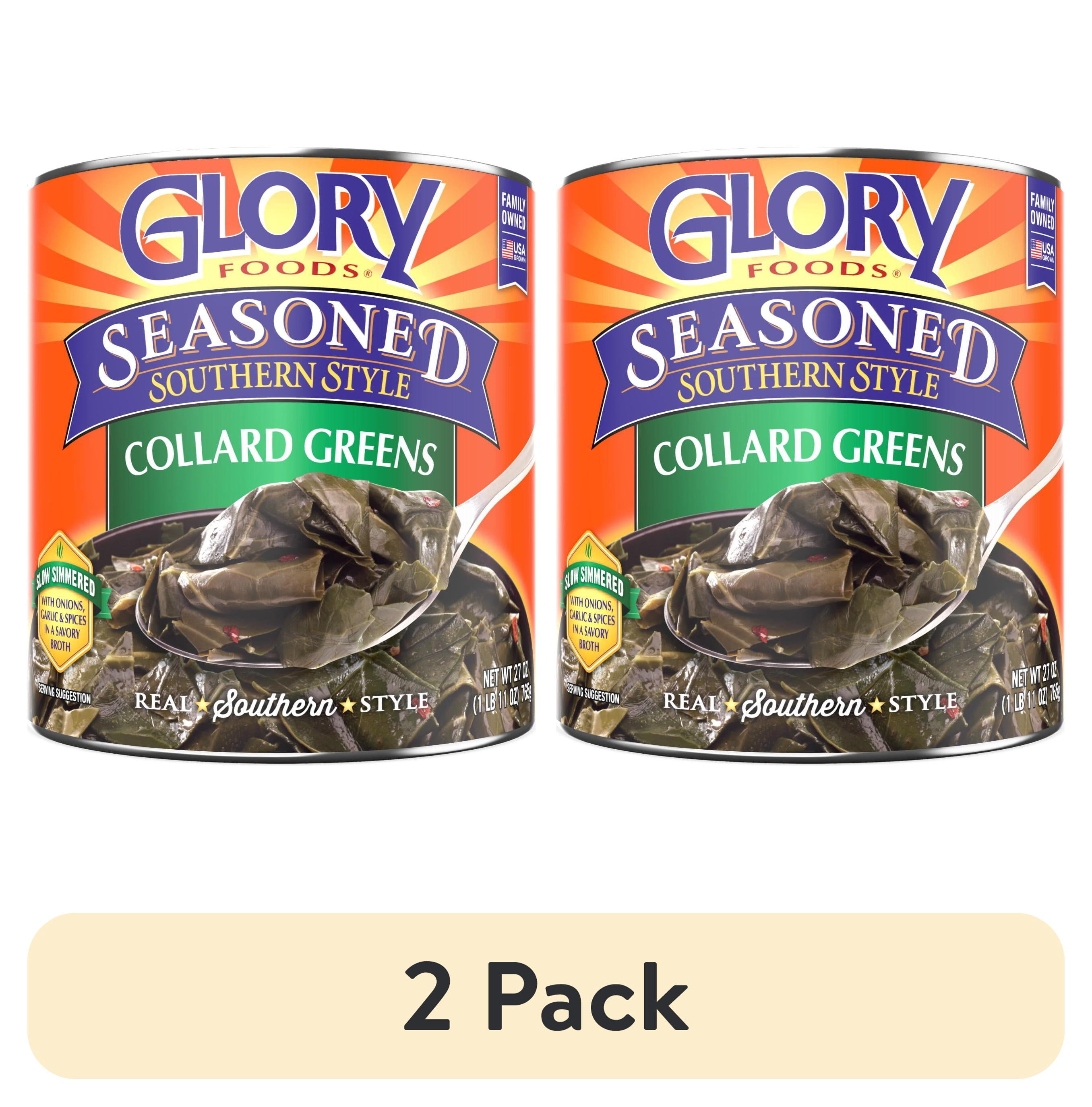 (2 pack) Glory Foods Canned Seasoned Collard Greens, 27 oz Can
