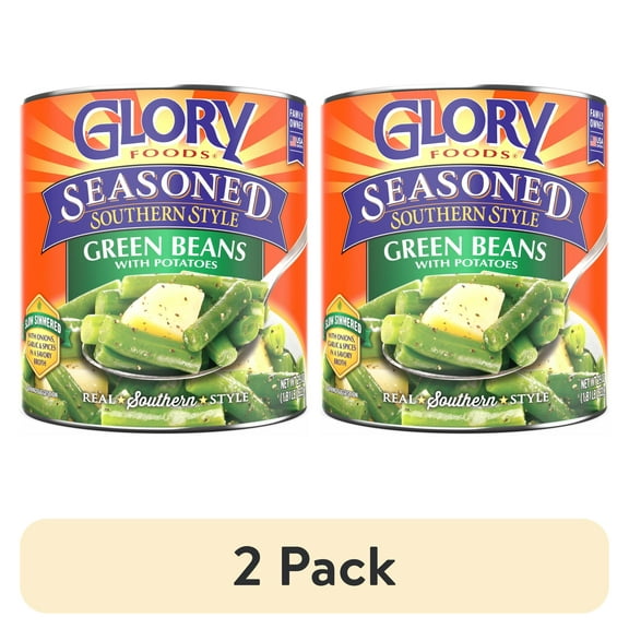 (2 pack) Glory Foods Seasoned Southern Style Green Beans With Potatoes, 27 oz., Can