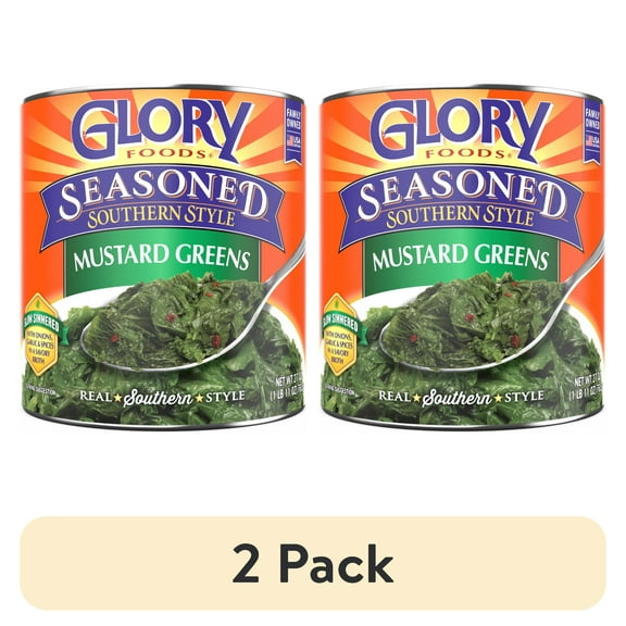 (2 pack) Glory Foods Seasoned Southern Style Mustard Greens, 27 oz., Can