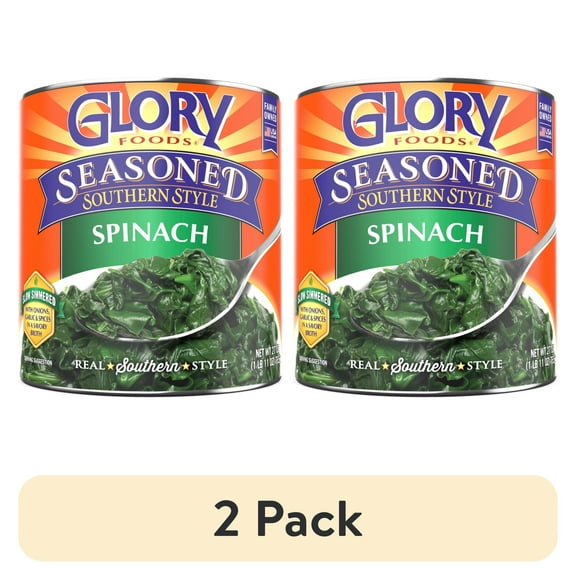 (2 pack) Glory Foods Seasoned Southern Style Spinach, Canned Vegetables, 27 oz
