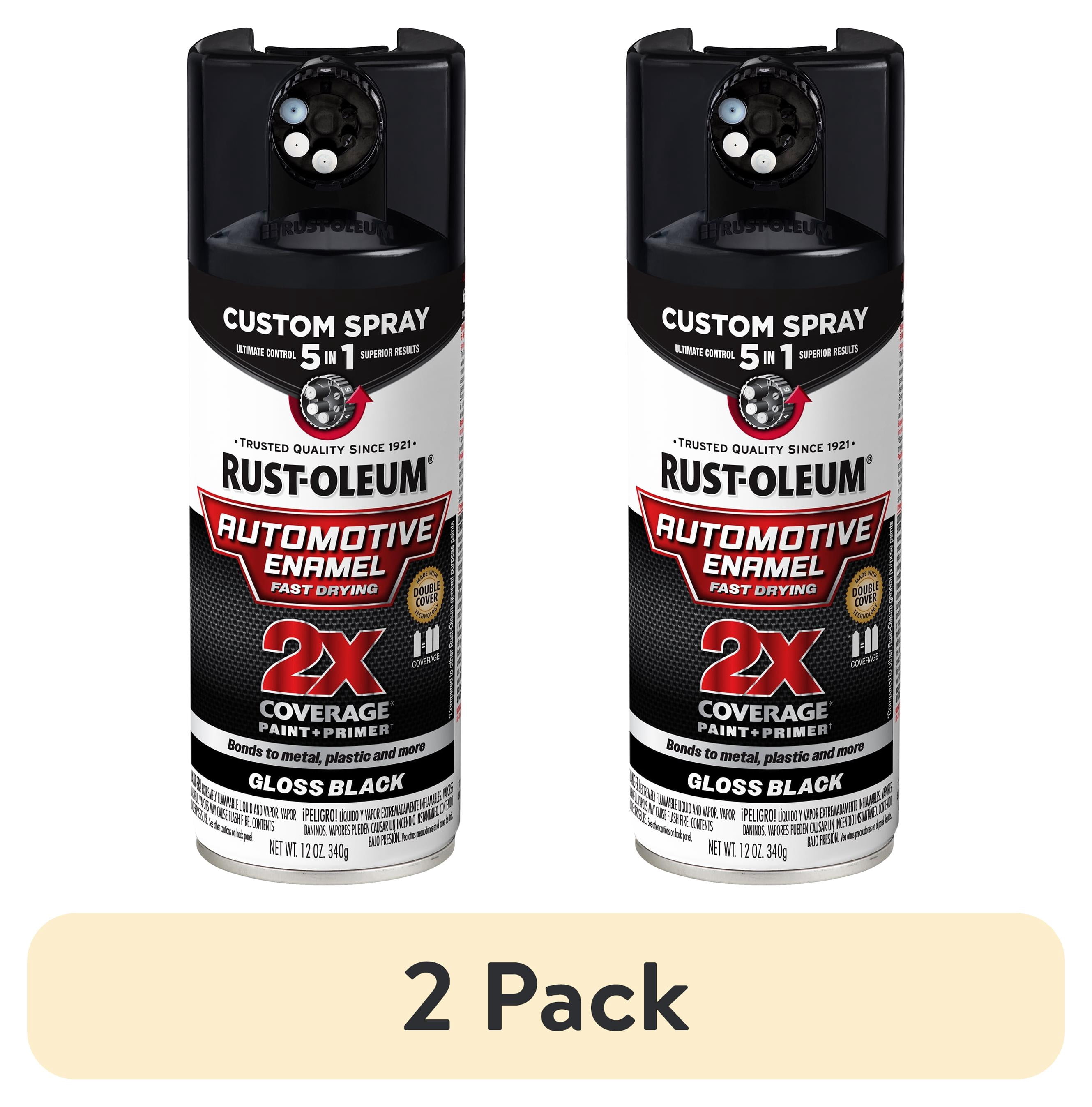 (2 pack) Gloss Black, Rust-Oleum 2X Automotive Enamel 5 in 1 Spray Paint, 12 oz, 394893