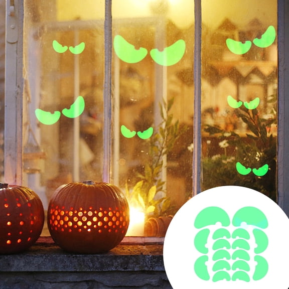 2 pack Glow in The Dark Halloween Eyes Stickers, Spooky Green Glowing Ghost Eyes Window Clings, Self Adhesive PVC Decals for Wall Door Car Window, Indoor Outdoor Halloween Decor