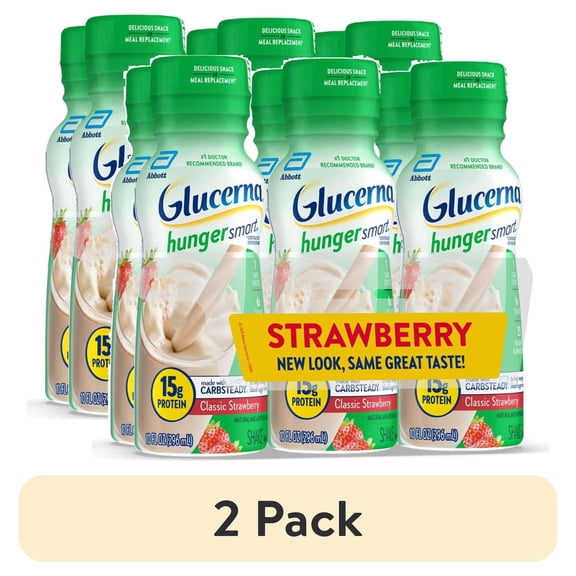 (2 pack) Glucerna Hunger Smart Diabetic Protein Shake, Classic Strawberry, 10-fl-oz Bottle, 6 Count