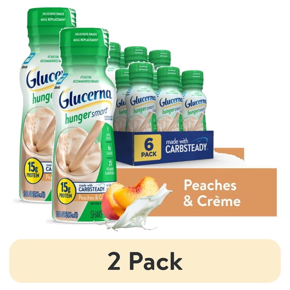 (2 pack) Glucerna Hunger Smart Diabetic Protein Shake, Peaches & Crme, 10-fl-oz Bottle, 6 Count