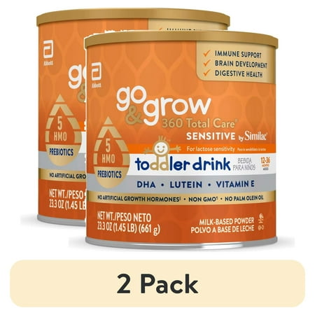 (2 pack) Go & Grow 360 Total Care Sensitive by Similac Toddler Nutritional Drink Powder, 23.3-oz Can